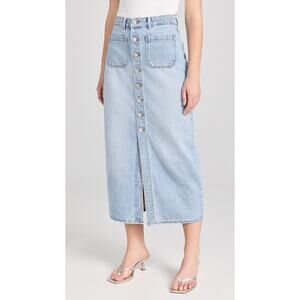 Rolla's Sailor Lyocell Denim Button Front Midi Skirt Light Vintage Blue 32